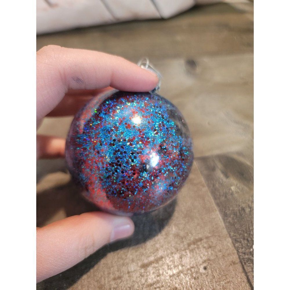 Red blue ball ornament AS IS xmas glitter